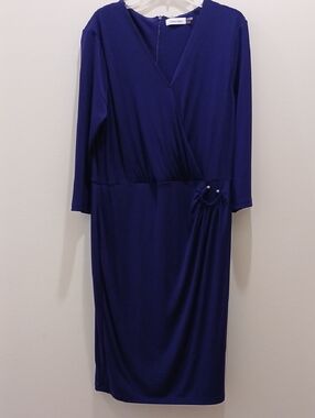 Calvin Klein Royal Purple Faux Wrap-Style Women's Dress
